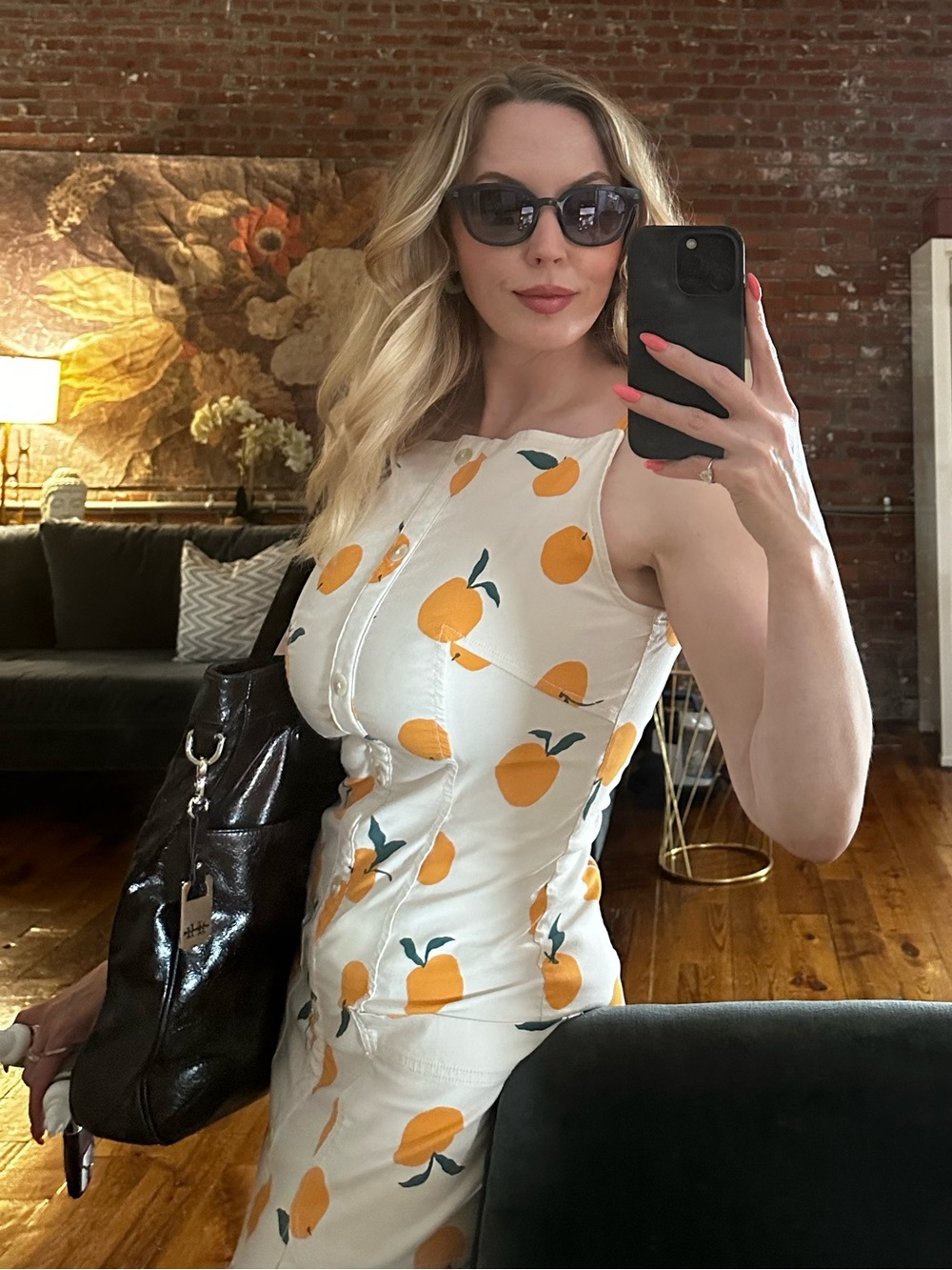Whimsical  Sundress with pockets with Yellow Orange Print